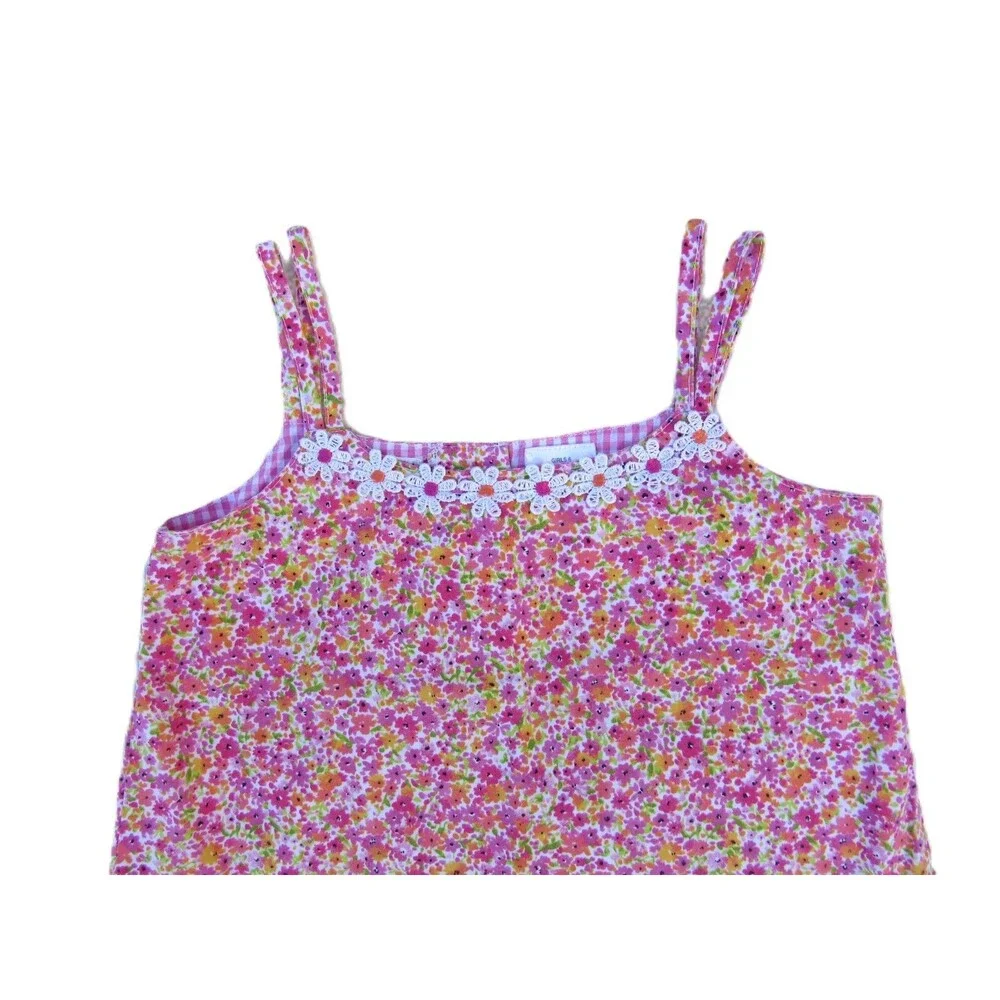 Girls Size 6 Tank Dress Pink Floral Print Embroidered Flowers Blueberi Boulevard